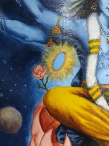 STRIKING ORIGINAL HINDU ART: GOD VISHNU (beautiful gold frame) - Photo 3