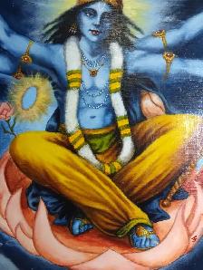 STRIKING ORIGINAL HINDU ART: GOD VISHNU (beautiful gold frame) - Photo 4