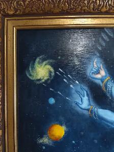 STRIKING ORIGINAL HINDU ART: GOD VISHNU (beautiful gold frame) - Photo 5