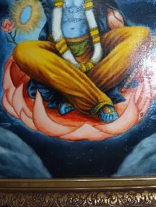 STRIKING ORIGINAL HINDU ART: GOD VISHNU (beautiful gold frame) - Photo 6