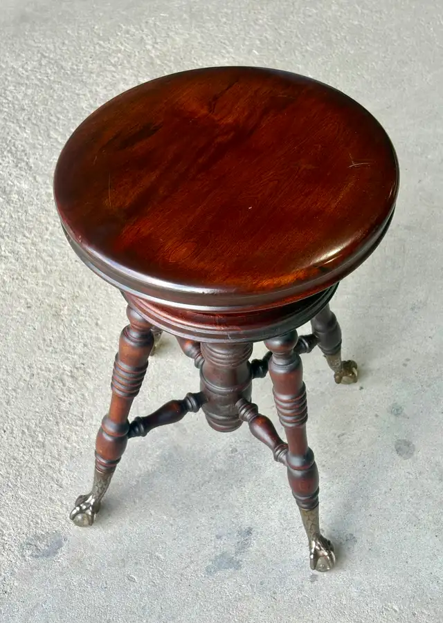 Victorian Mahogany Piano Stool (w Adjustable Swivel Seat)
