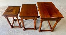 Vintage Set Of Three Walnut Wood Nesting Tables w Turned Legs - Photo 3