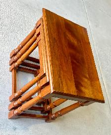 Vintage Set Of Three Walnut Wood Nesting Tables w Turned Legs - Photo 4