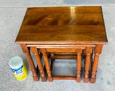 Vintage Set Of Three Walnut Wood Nesting Tables w Turned Legs - Photo 6
