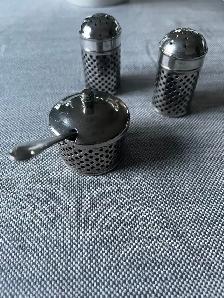 Salt & pepper and mustard jar with spoon $65.00