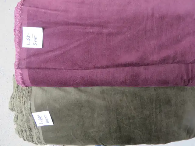 TISSU/MATERIEL CORDUROI MINCE VERT ET MAUVE