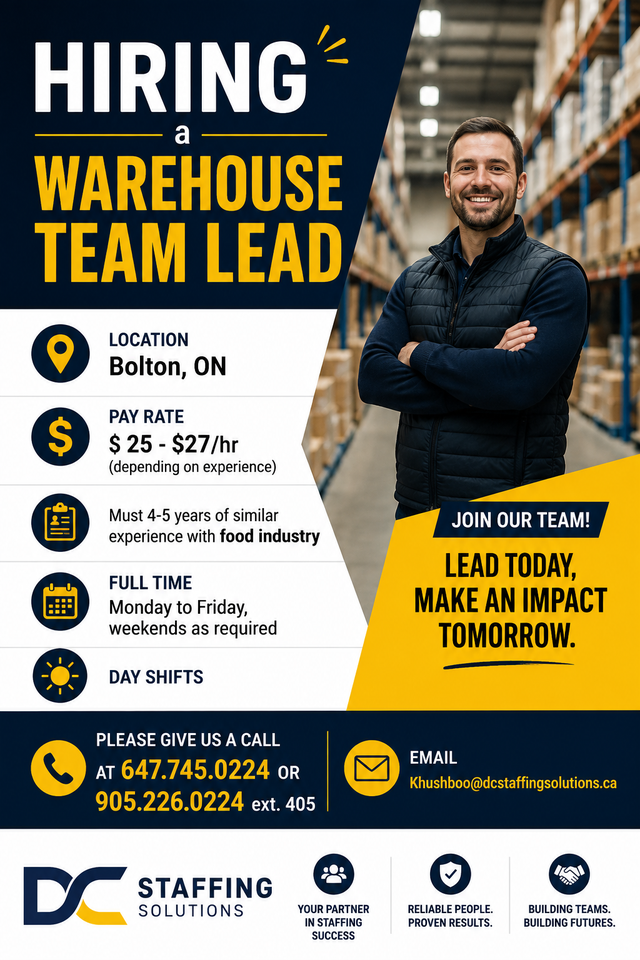 Warehouse Team Lead- Bolton, ON