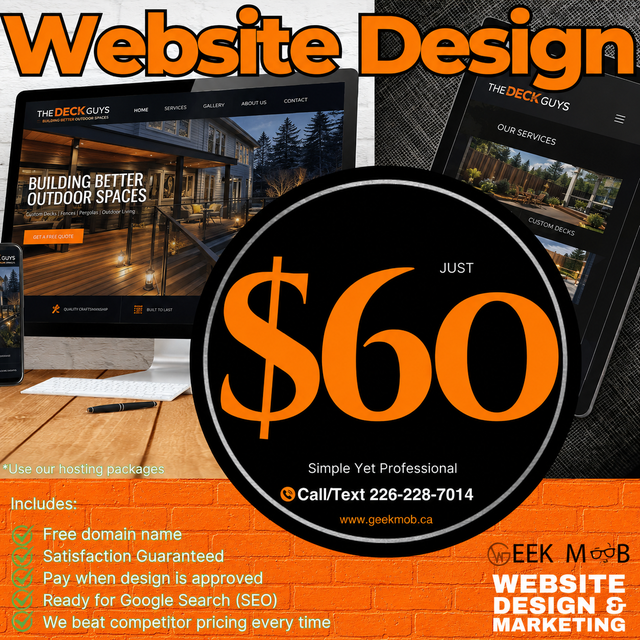 Web Design - $60 Builder Fee - Text us at 226-228-7014