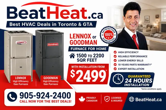 Lennox/ Goodman Furnace 96% efficiency with installation from