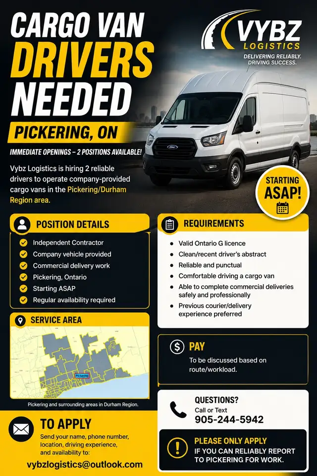 Cargo Van Drivers Needed ASAP – Pickering