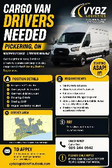 Cargo Van Drivers Needed ASAP – Pickering