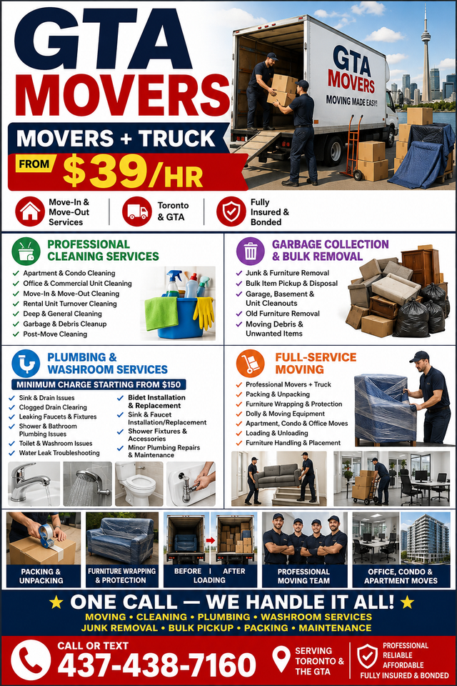 GTA MOVING SERVICES – MOVERS WITH TRUCK