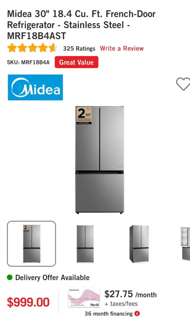 Midea 18.4 Cu. Ft. French Door Fridge