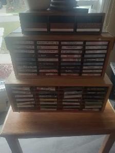 Cassette Tape Collection with Wooden Storage Racks