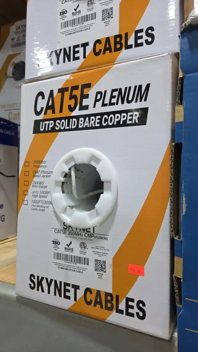 SKYNET CAT5E CMP PLENUM SOLID COPPER 1000FT