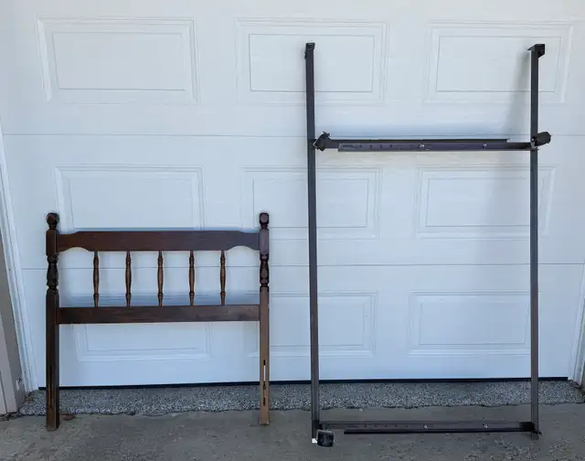 EXPANDABLE METAL BED FRAME & SINGLE WOODEN HEADBOARD