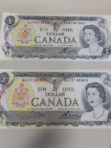 2 BILLETS NEUFS CINQUANTENAIRES DE $1.00CH D'ANNÉE 1973: $200.00