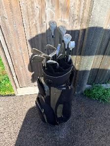 LH golf set with bag and golf balls and tees for sale for $80