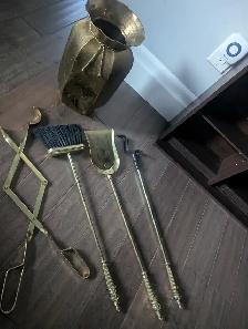 Gold Antique Fireplace Tool Set For Sale - Photo 5