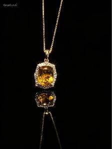 Natural 4.00Carat Citrine and Diamonds 14karat Necklace