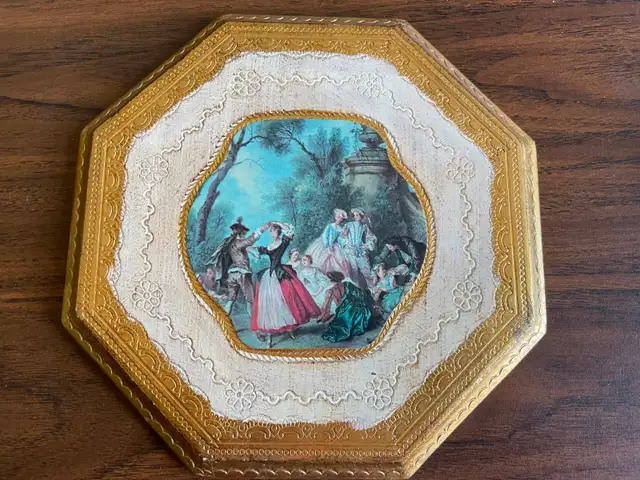 Vintage Hanging Florentine Wall Plaque,  Mid Century Italian,