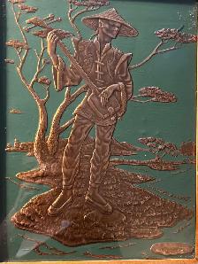 Vintage  Copper Relief Wall Art Pair - MCM Asian Figur - Photo 4
