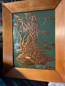 Vintage  Copper Relief Wall Art Pair - MCM Asian Figur - Photo 5