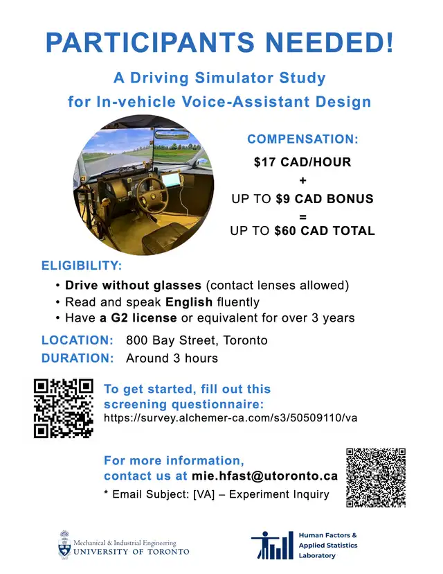 Male Drivers Needed! Paid Simulator Study at UofT
