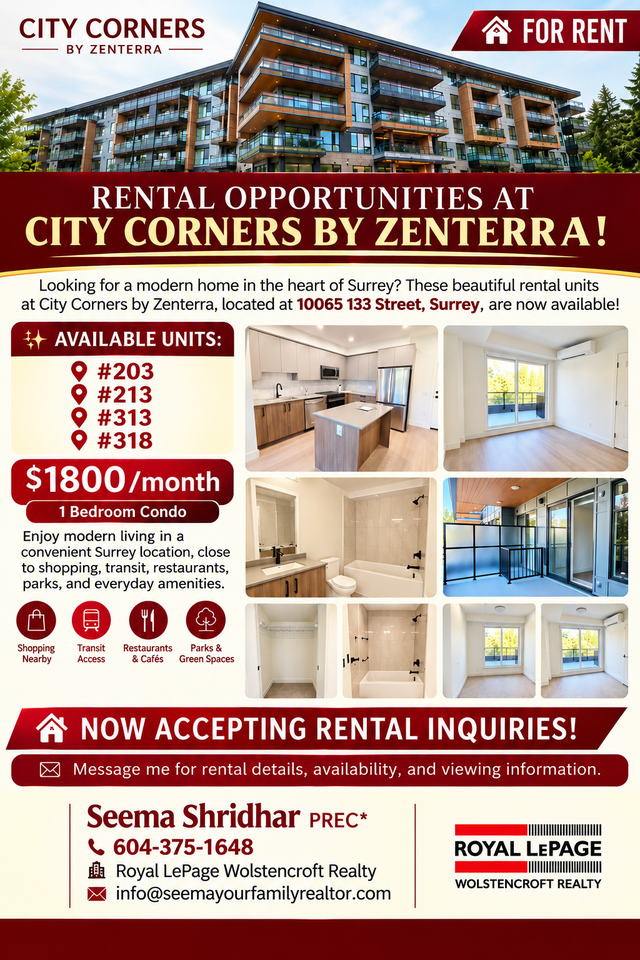 RENTAL OPPORTUNITIES AT CITY CORNERS BY ZENTERRA!