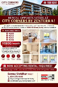 RENTAL OPPORTUNITIES AT CITY CORNERS BY ZENTERRA!