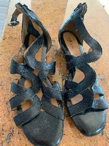 Euro Soft black leather open toe women shoes sz 11 &35.00