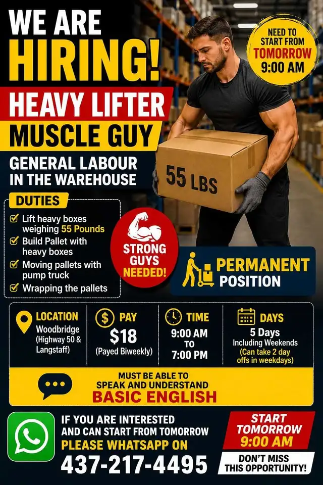 cash job heavy lifter Vaughan