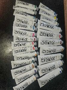 NEW, UNUSED ASSORTED TUBES OF GOLDEN ACRYLIC PAINTS AND BRUSHES - Photo 3
