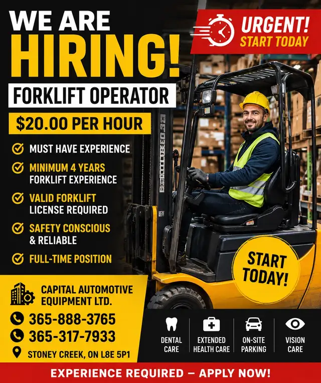 Forklift Operator Needed ASAP – Start Today – $20/Hour – Stoney