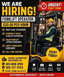 Forklift Operator Needed ASAP – Start Today – $20/Hour – Stoney