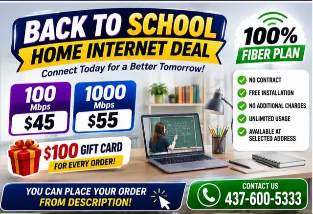 Home Internet $45 | 1000 Mbps Fiber | Back to School | $100 Gift