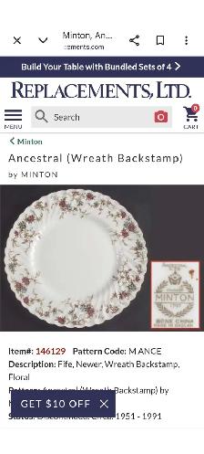 Minton Ancestral Wreath Backstamp Dishes for sale - Photo 2