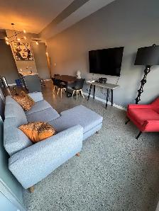 Furniture for quick sale- Sofa/ Red chair/Lamp/Table