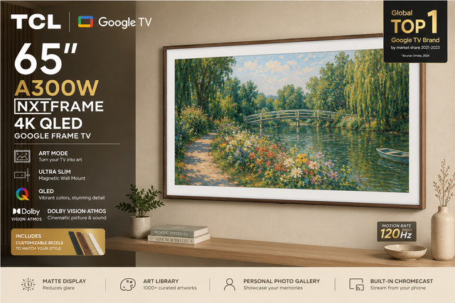 TCL 65' A300W NXTFRAME 4K QLED Google TV