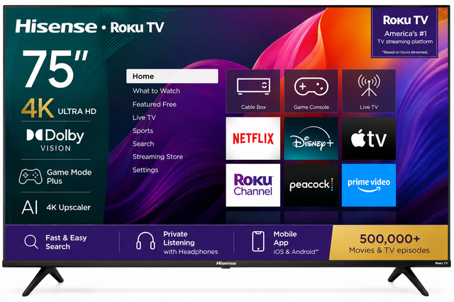 Hisense 75' 4K Roku Smart TV 75R63N Dolby Vision