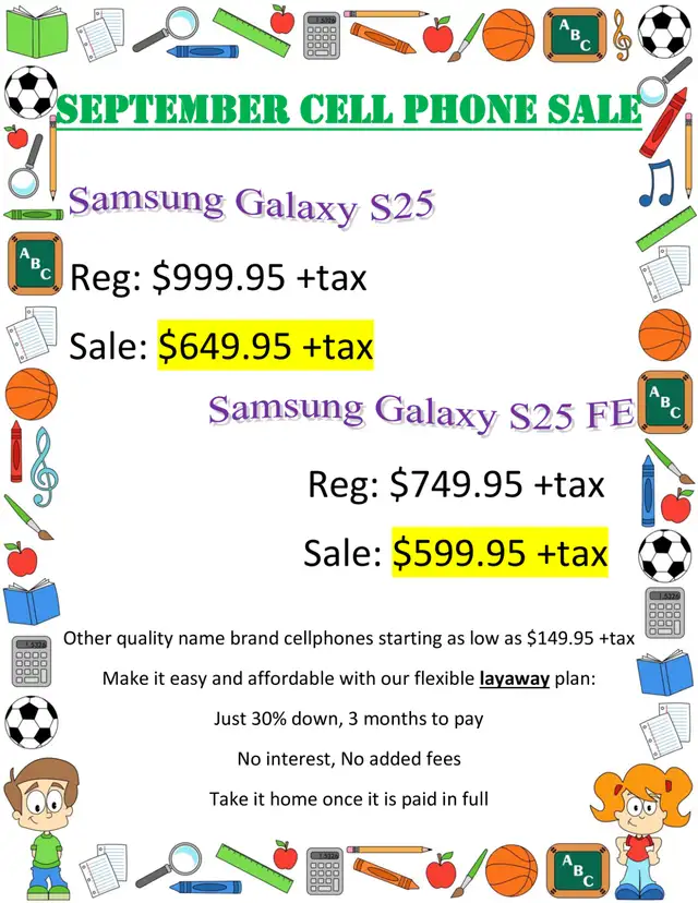 September Samsung Cellphone Sale at First Stop Swap Shop