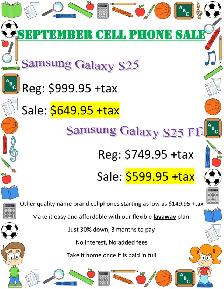 September Samsung Cellphone Sale at First Stop Swap Shop