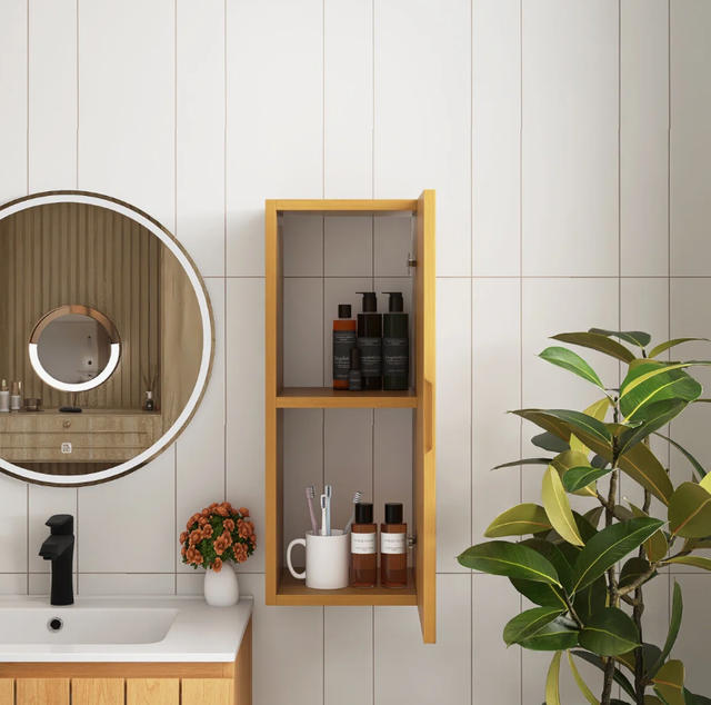 28' Grey Oak/Butternut Wall-Mounted Floating Bathroom Vanity Sid