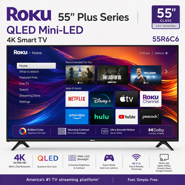 Roku 55' Plus Series QLED Mini-LED 4K Smart TV 55R6C6