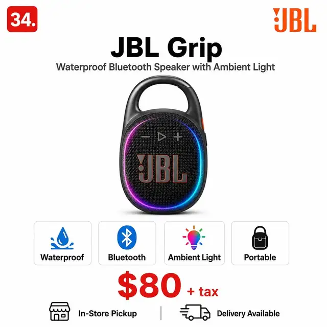 JBL Grip Waterproof Bluetooth Speaker with Ambient Light