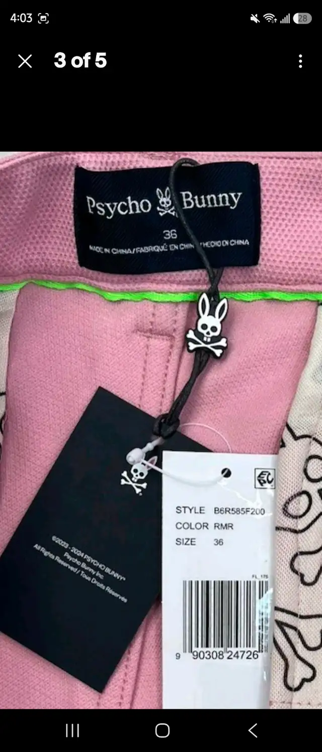 Brand new pair of phsyco bunny golf shorts pink in color SZ 36!