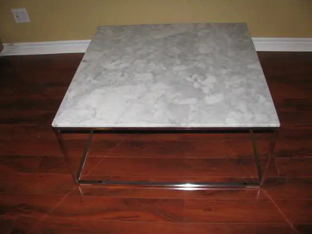 Structube Leandro Square Marble Coffee Table with Chrome Base