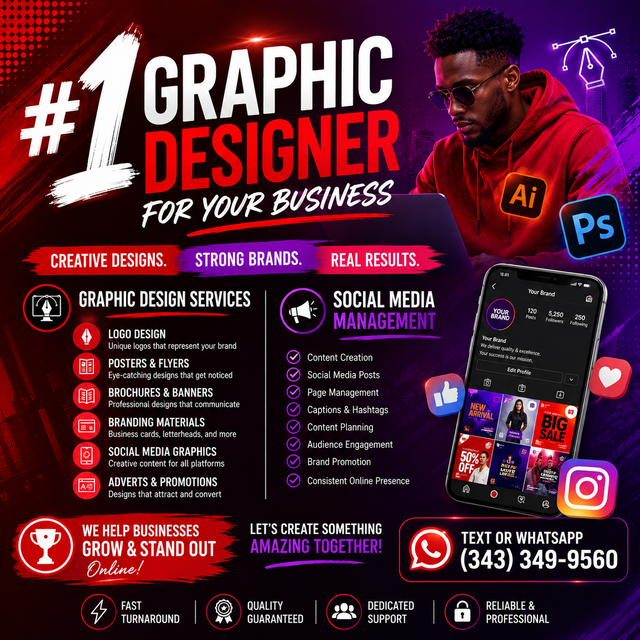 #1 GRAPHIC DESIGNER FOR YOUR BUSINESS, SOCIAL MEDIA MANAGEMENT