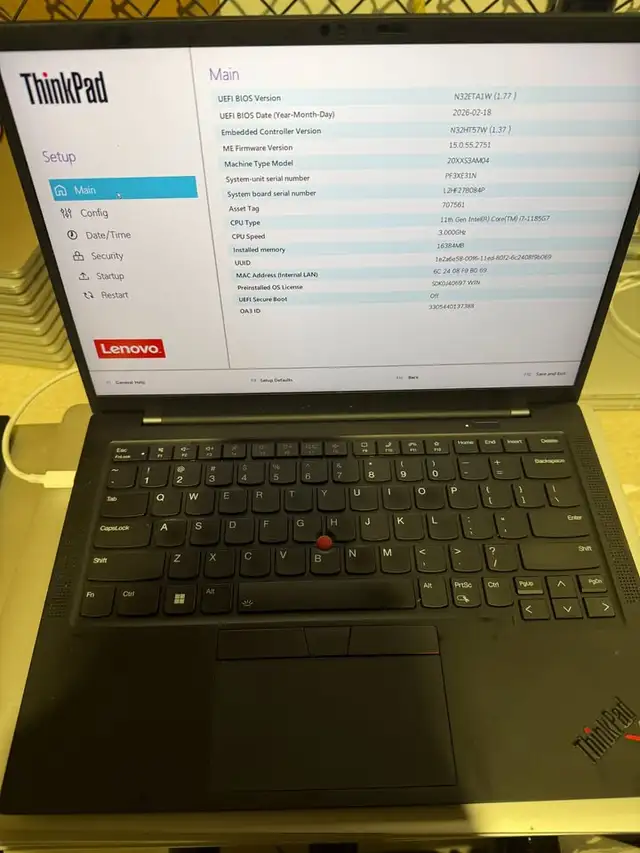 Lenovo X1 Carbon 9th Gen, Intel Core i7 11th Gen @ 3.00GHz, 16GB