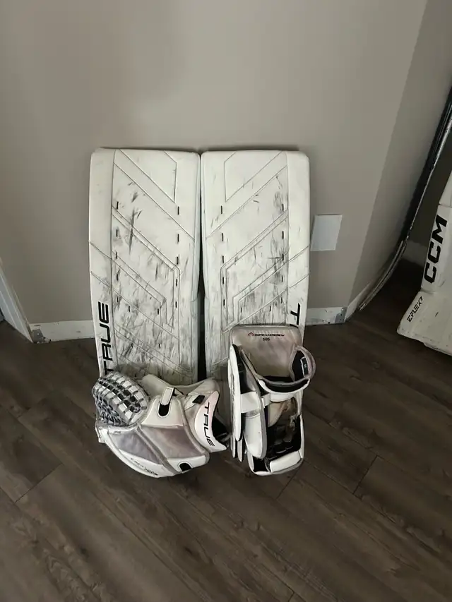 true goalie pads, glove and blocker